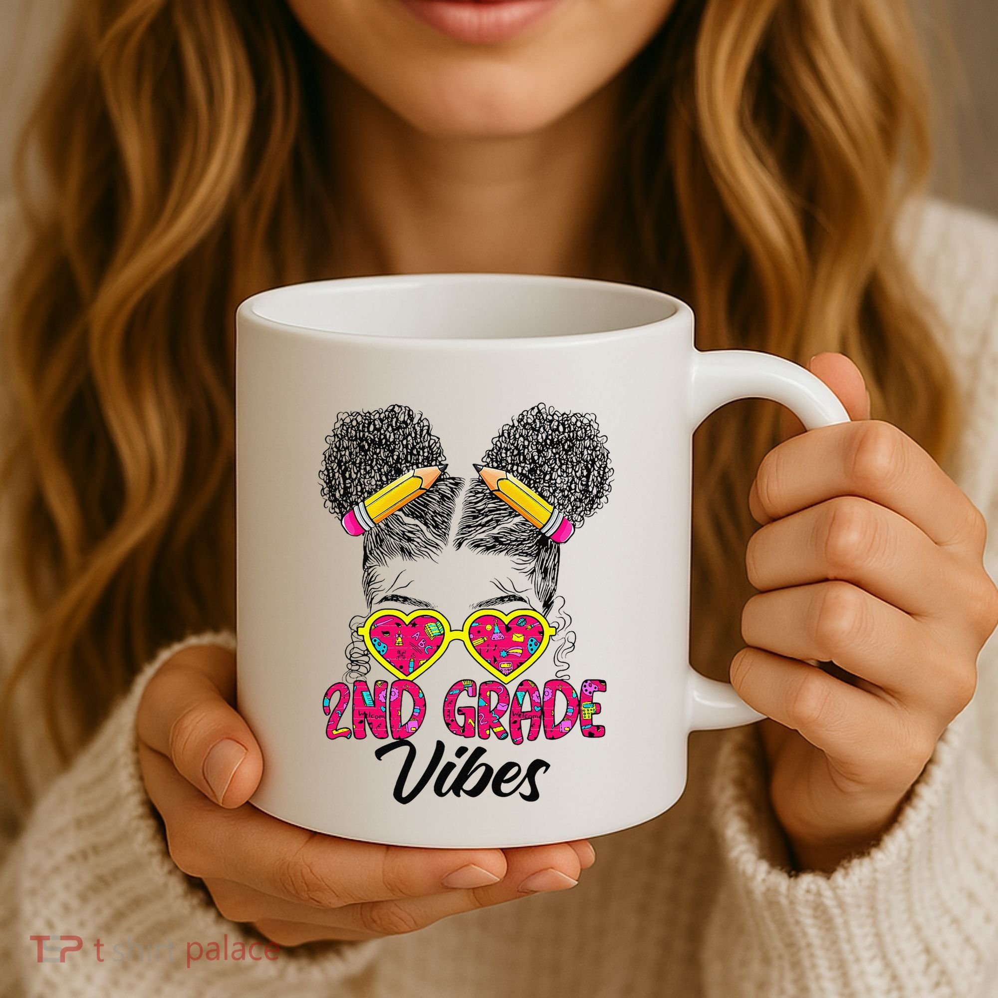 Second 2nd Grade Vibes Messy Bun Back To School Afro Coffee Mug
