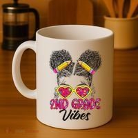Second 2nd Grade Vibes Messy Bun Back To School Afro Coffee Mug thumb 4
