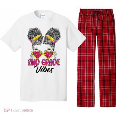 Second 2nd Grade Vibes Messy Bun Back To School Afro Pajama Set