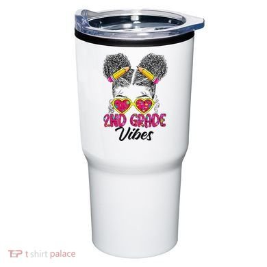 Second 2nd Grade Vibes Messy Bun Back To School Afro Tumbler