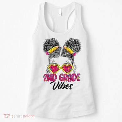 Second 2nd Grade Vibes Messy Bun Back To School Afro Women's Tank Top