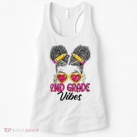 Second 2nd Grade Vibes Messy Bun Back To School Afro Women's Tank Top thumb 0