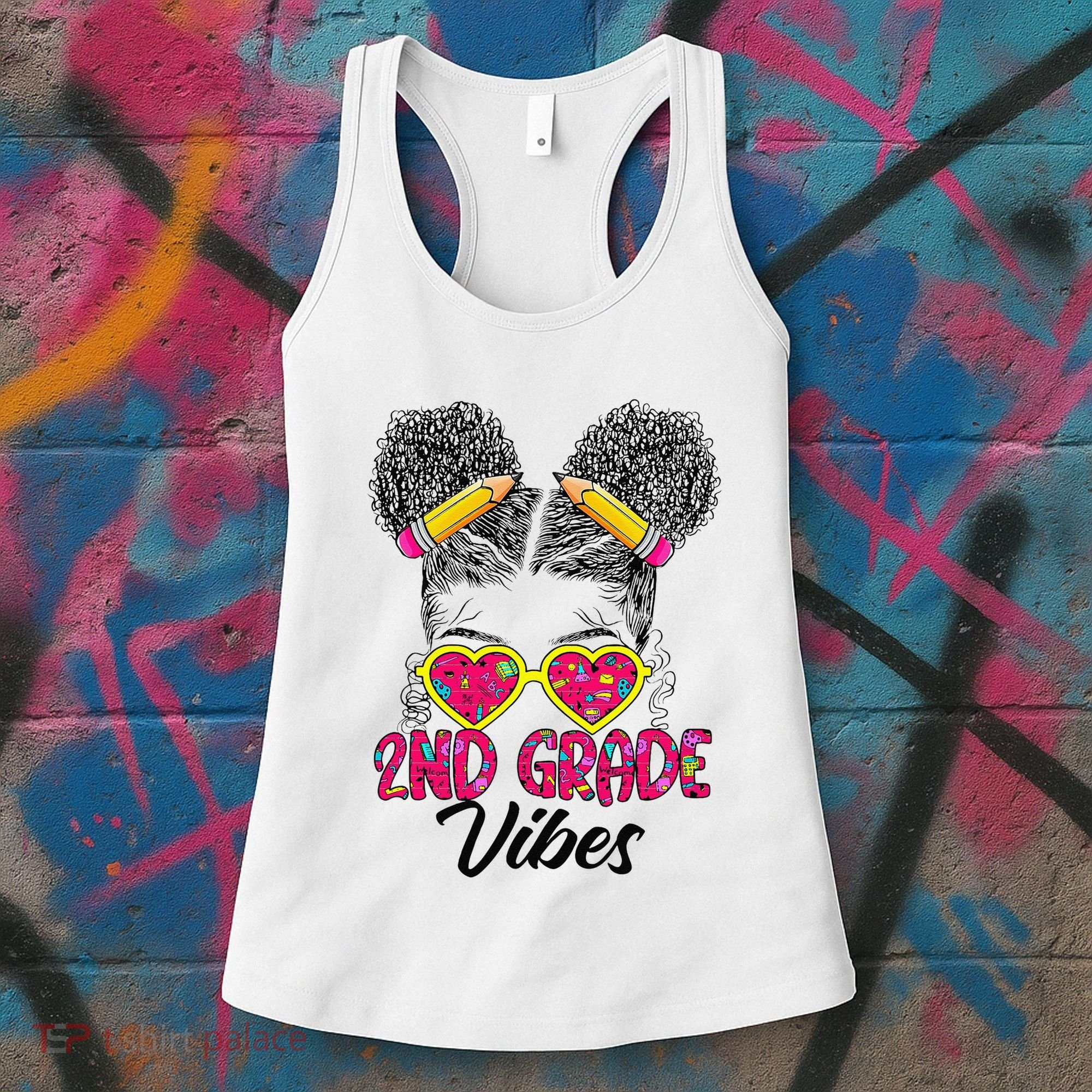 Second 2nd Grade Vibes Messy Bun Back To School Afro Women's Tank Top