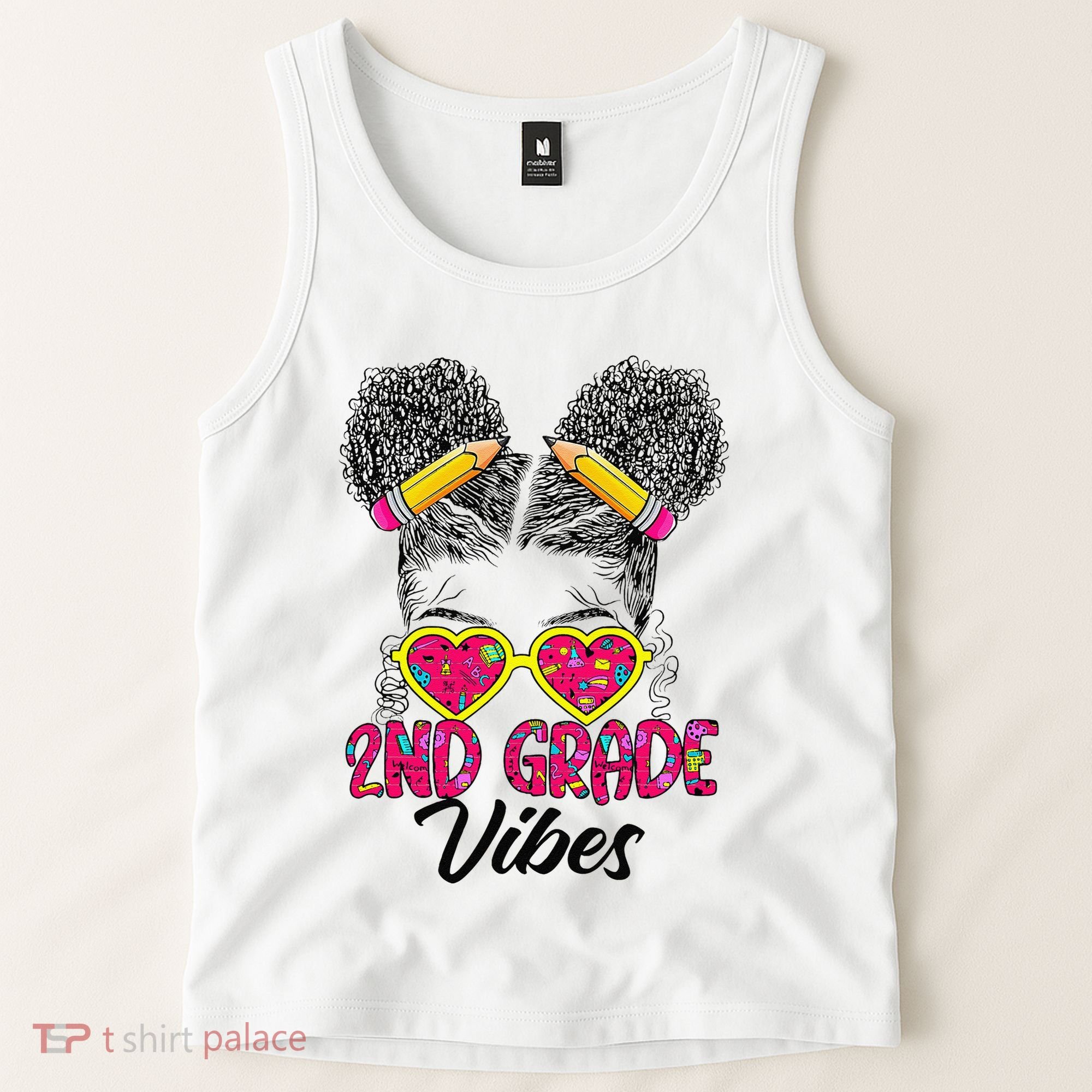 Second 2nd Grade Vibes Messy Bun Back To School Afro Tank Top
