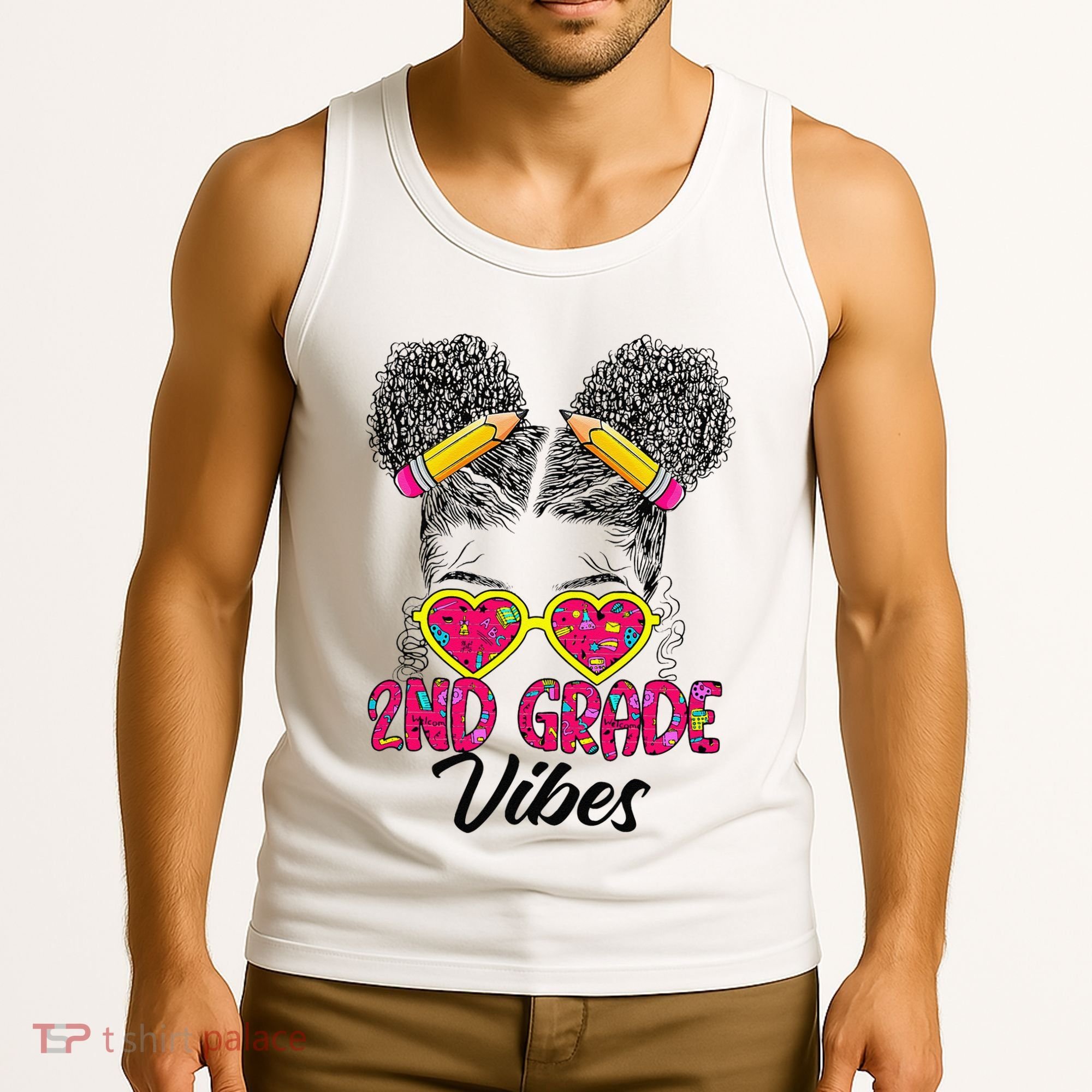 Second 2nd Grade Vibes Messy Bun Back To School Afro Tank Top