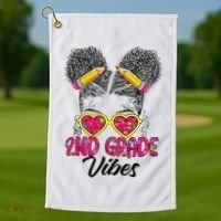 Second 2nd Grade Vibes Messy Bun Back To School Afro Golf Towel thumb 1