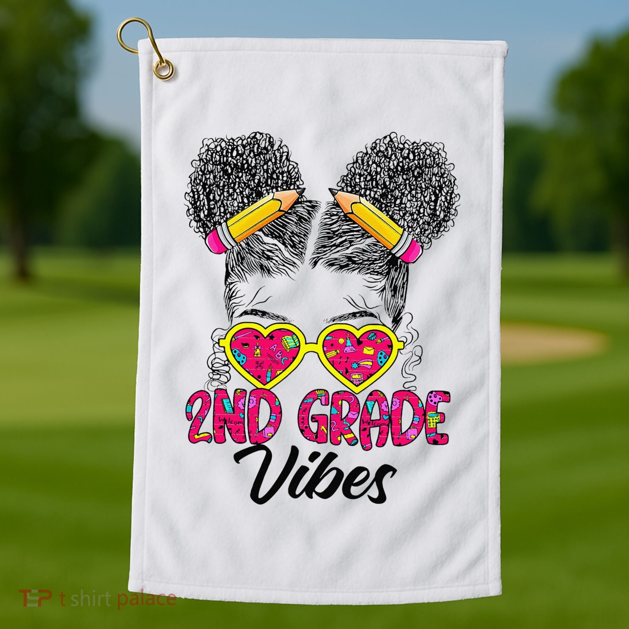Second 2nd Grade Vibes Messy Bun Back To School Afro Golf Towel