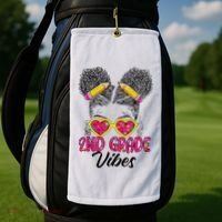 Second 2nd Grade Vibes Messy Bun Back To School Afro Golf Towel thumb 2