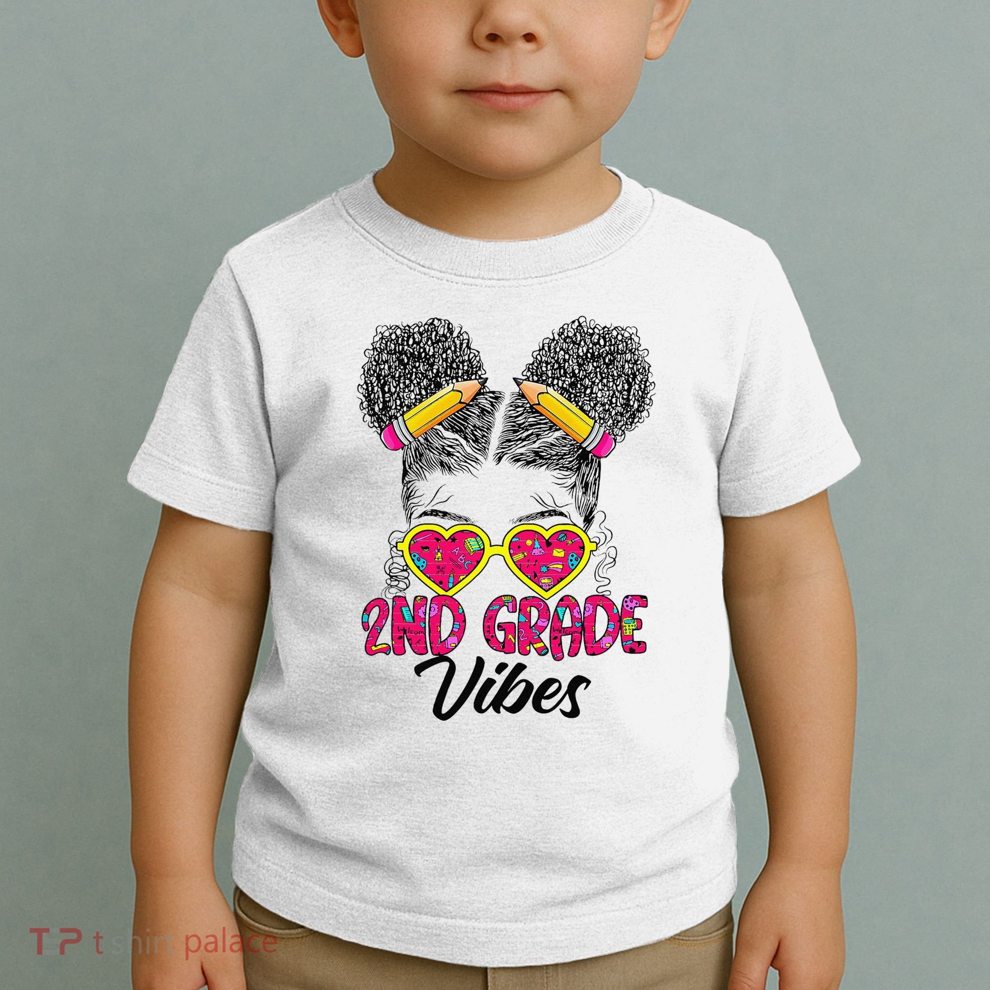 Second 2nd Grade Vibes Messy Bun Back To School Afro Toddler T-Shirt