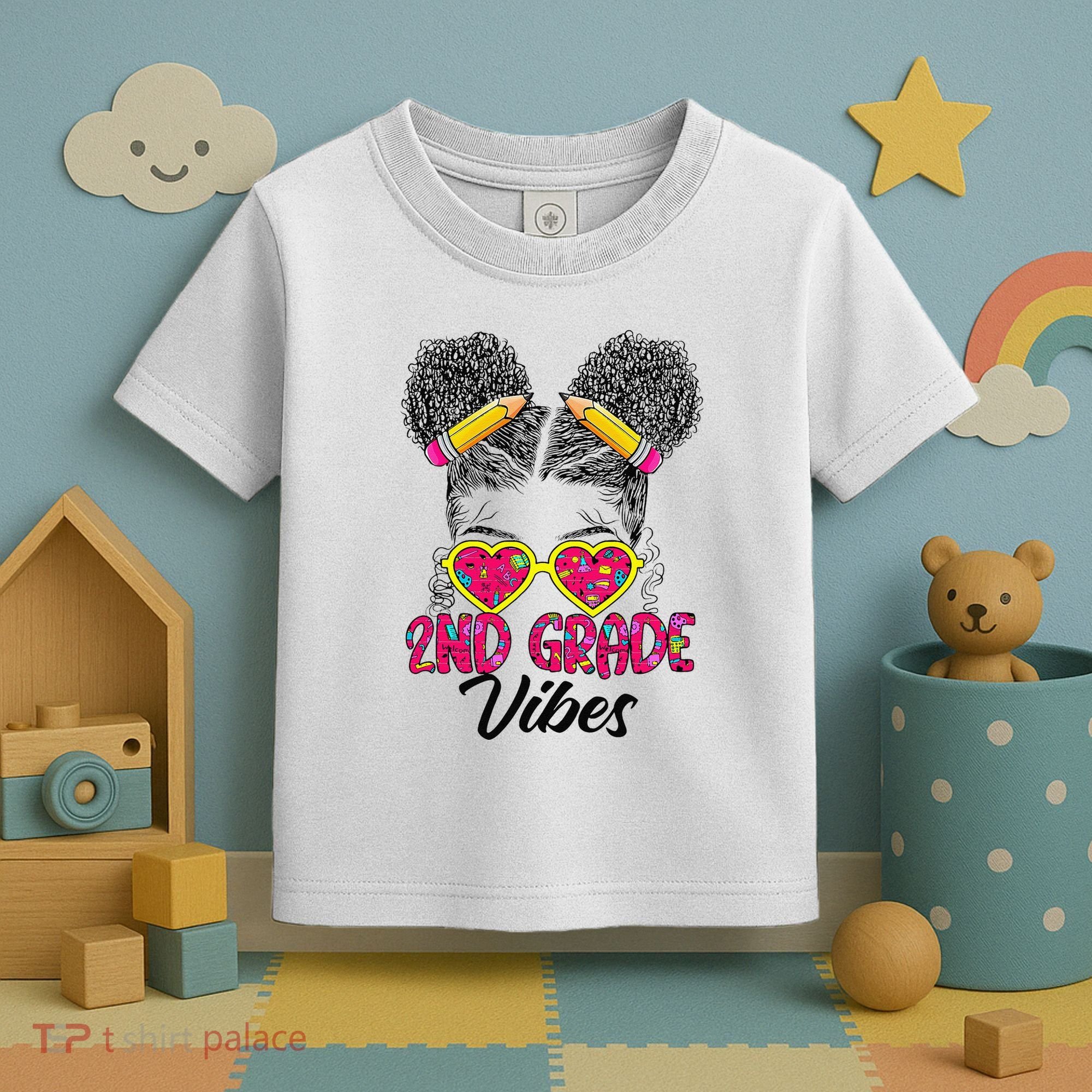 Second 2nd Grade Vibes Messy Bun Back To School Afro Toddler T-Shirt