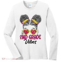 Second 2nd Grade Vibes Messy Bun Back To School Afro Women's Long Sleeve Shirt thumb 0