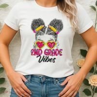 Second 2nd Grade Vibes Messy Bun Back To School Afro Women's T-Shirt thumb 2