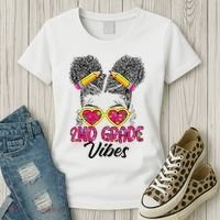 Second 2nd Grade Vibes Messy Bun Back To School Afro Women's T-Shirt thumb 3