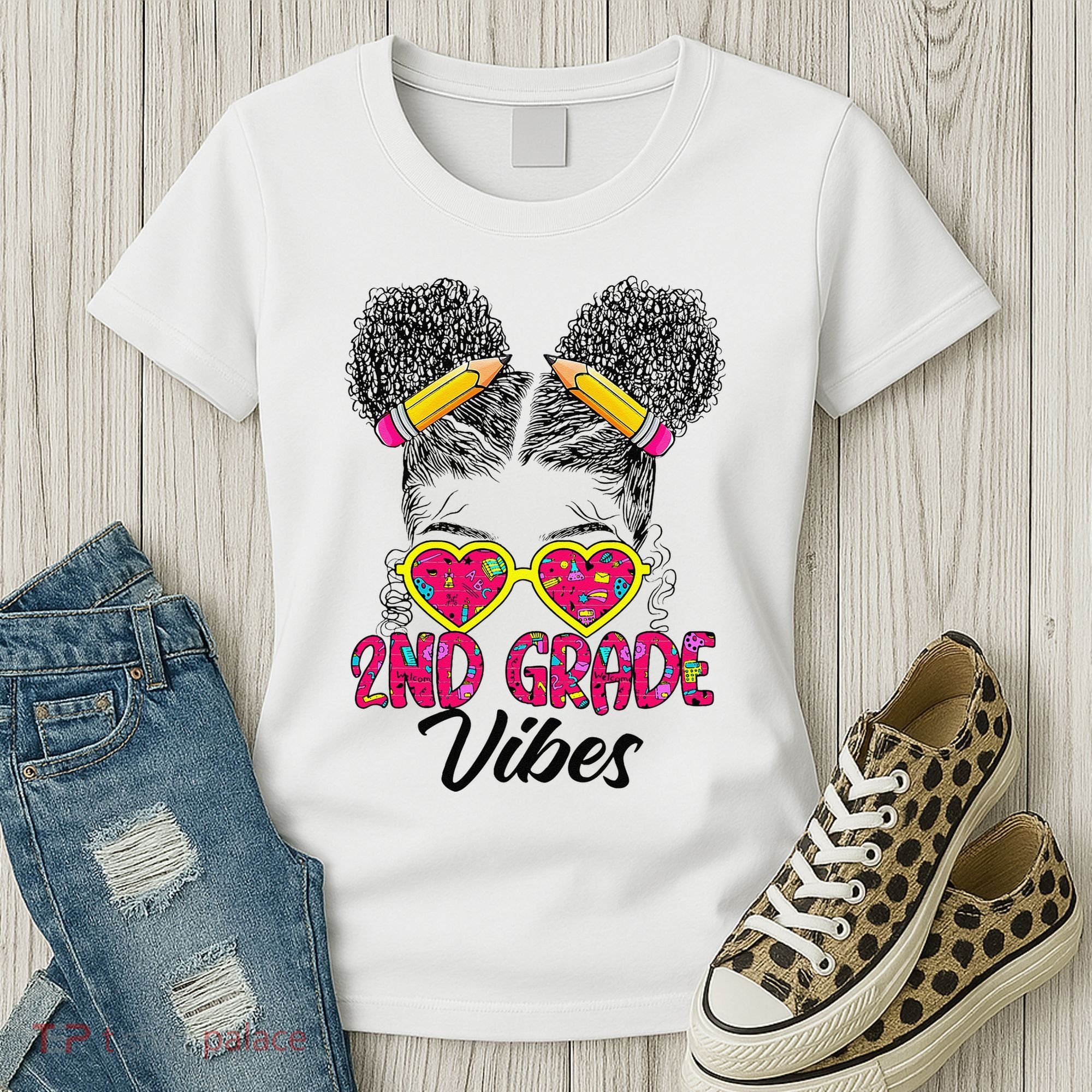 Second 2nd Grade Vibes Messy Bun Back To School Afro Women's T-Shirt