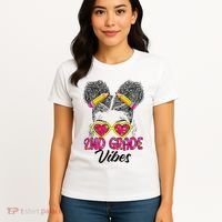 Second 2nd Grade Vibes Messy Bun Back To School Afro Women's T-Shirt thumb 4