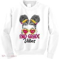 Second 2nd Grade Vibes Messy Bun Back To School Afro Kids Sweatshirt thumb 0