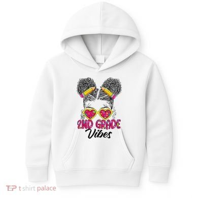 Second 2nd Grade Vibes Messy Bun Back To School Afro Kids Hoodie
