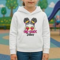 Second 2nd Grade Vibes Messy Bun Back To School Afro Kids Hoodie thumb 3