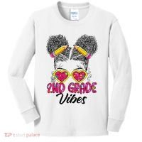 Second 2nd Grade Vibes Messy Bun Back To School Afro Kids Long Sleeve Shirt thumb 0
