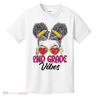 Second 2nd Grade Vibes Messy Bun Back To School Afro Kids T-Shirt