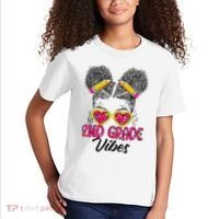 Second 2nd Grade Vibes Messy Bun Back To School Afro Kids T-Shirt thumb 2