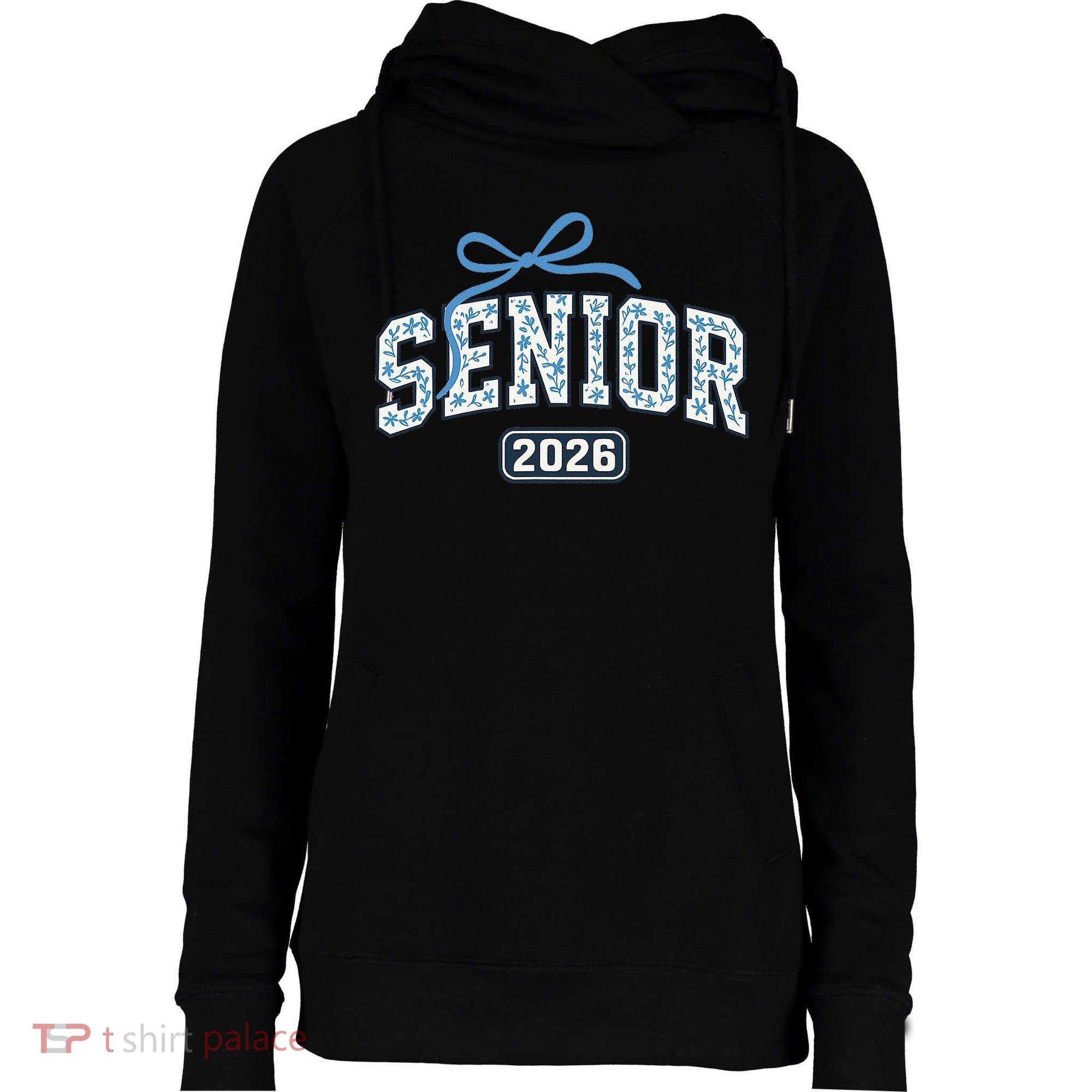 Senior 2026 Graduation Floral Pattern Womens Funnel Neck Pullover Hood
