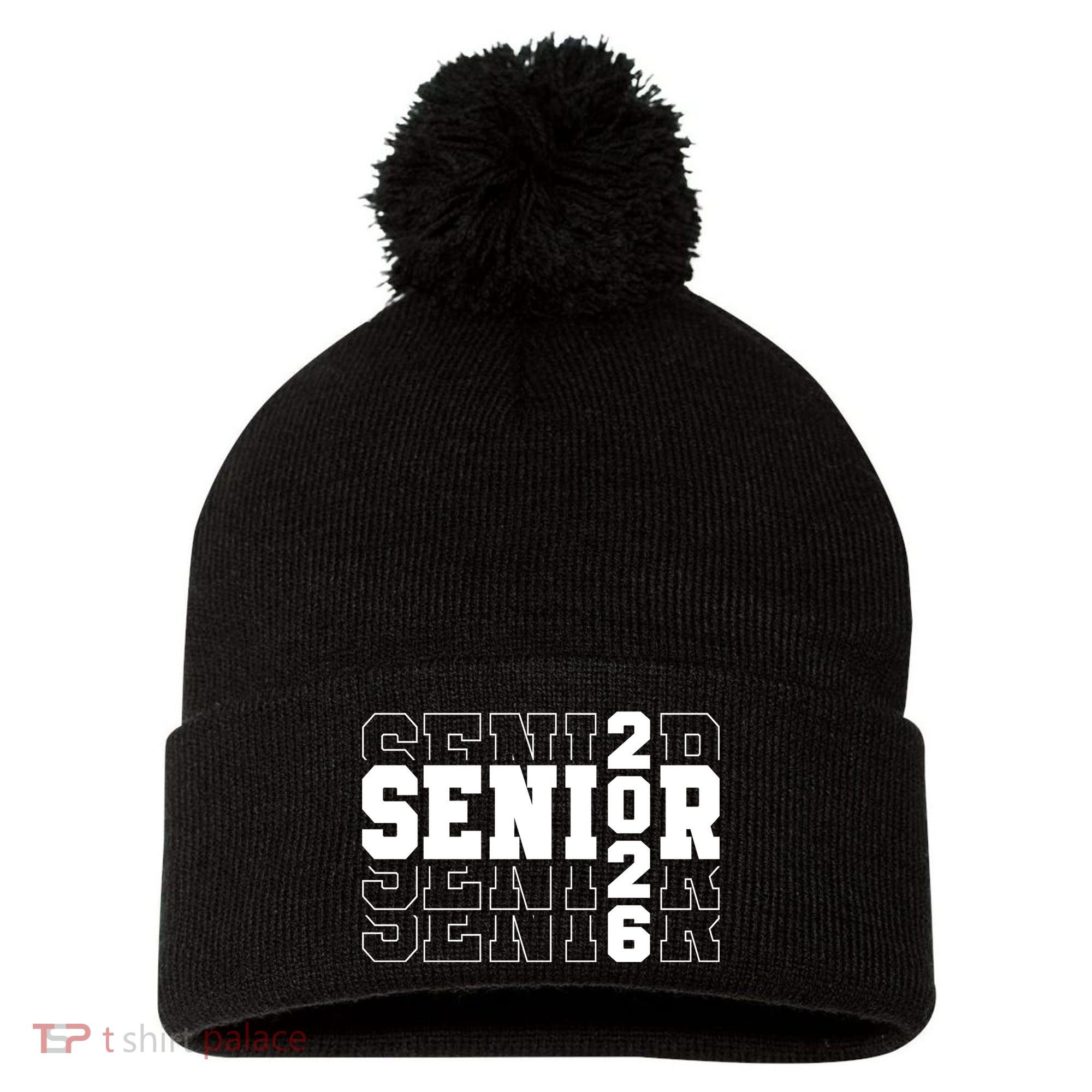 Senior 2026 High School Graduation Pom Pom 12in Knit Beanie