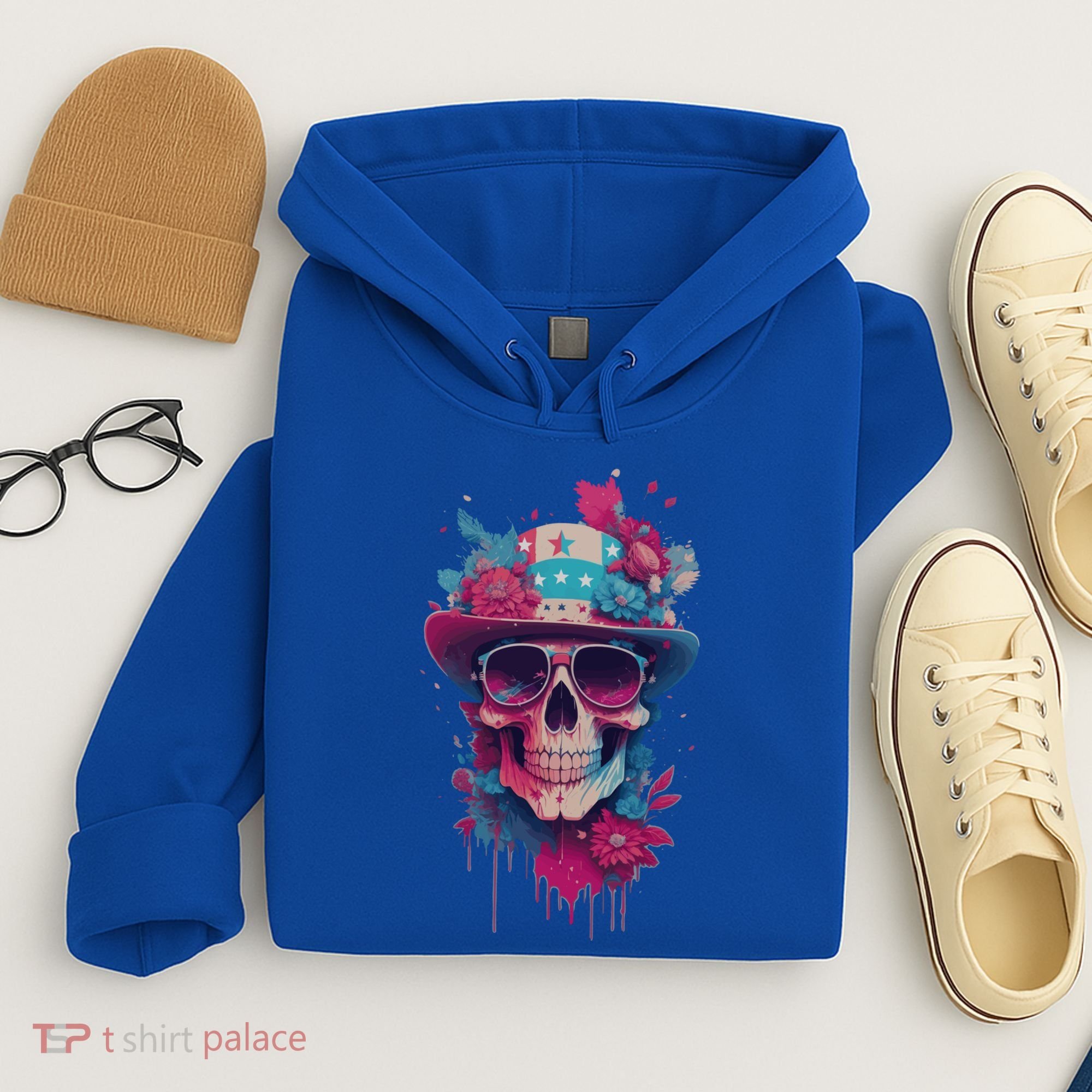 Skull 4th Of July Uncle Sam Skull American Flag Patriotic Meaningful Gift Hoodie