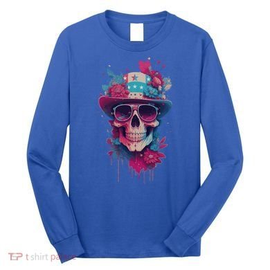 Skull 4th Of July Uncle Sam Skull American Flag Patriotic Meaningful Gift Long Sleeve Shirt
