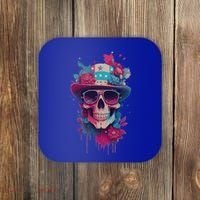 Skull 4th Of July Uncle Sam Skull American Flag Patriotic Meaningful Gift Coaster thumb 0