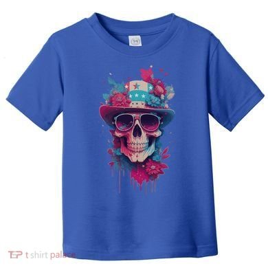 Skull 4th Of July Uncle Sam Skull American Flag Patriotic Meaningful Gift Toddler T-Shirt