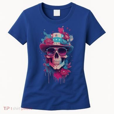 Skull 4th Of July Uncle Sam Skull American Flag Patriotic Meaningful Gift Women's T-Shirt