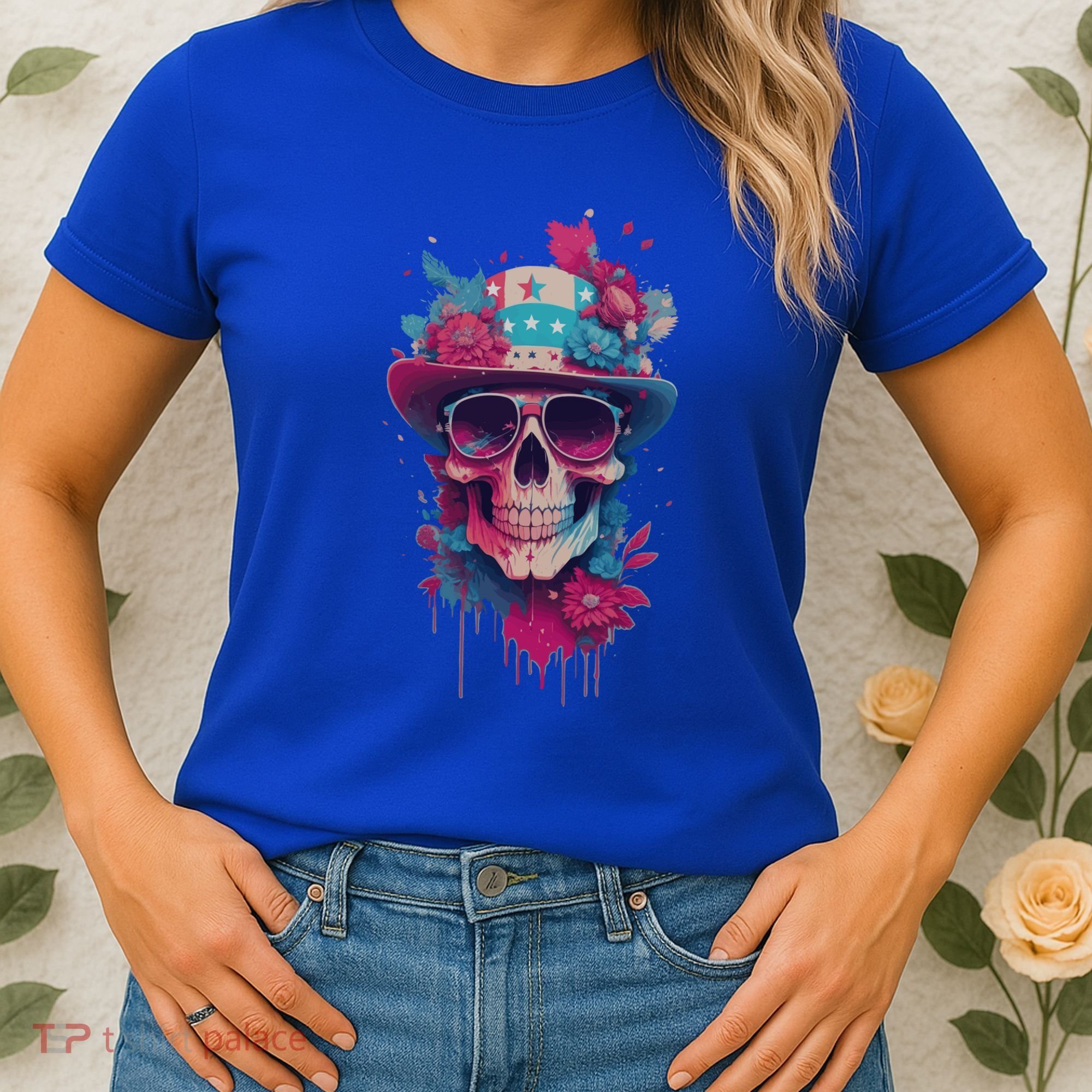 Skull 4th Of July Uncle Sam Skull American Flag Patriotic Meaningful Gift Women's T-Shirt