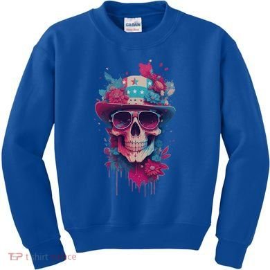 Skull 4th Of July Uncle Sam Skull American Flag Patriotic Meaningful Gift Kids Sweatshirt