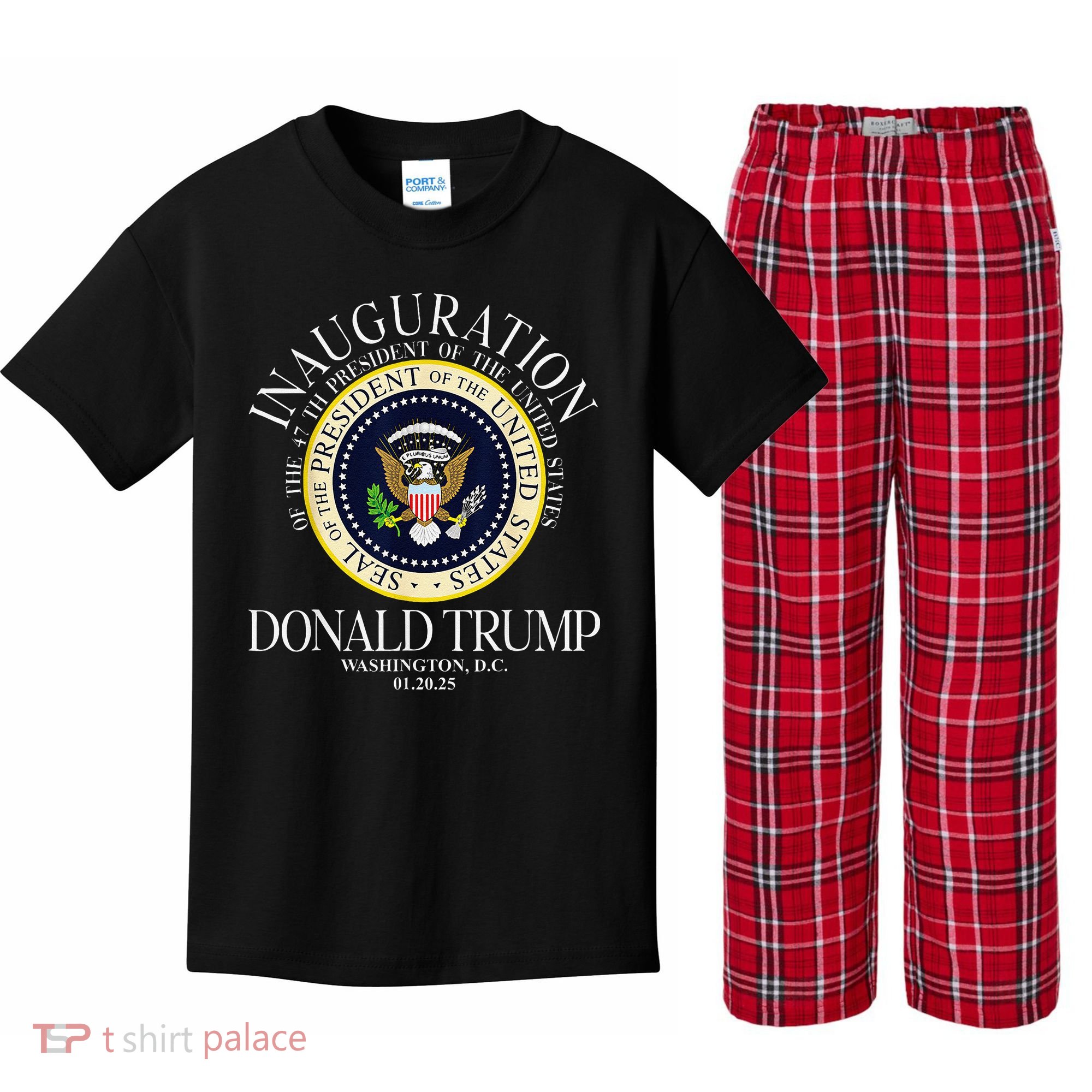 Seal 47th President Inauguration Day Donald Trump 2025 Kids Plaid Pajama Set