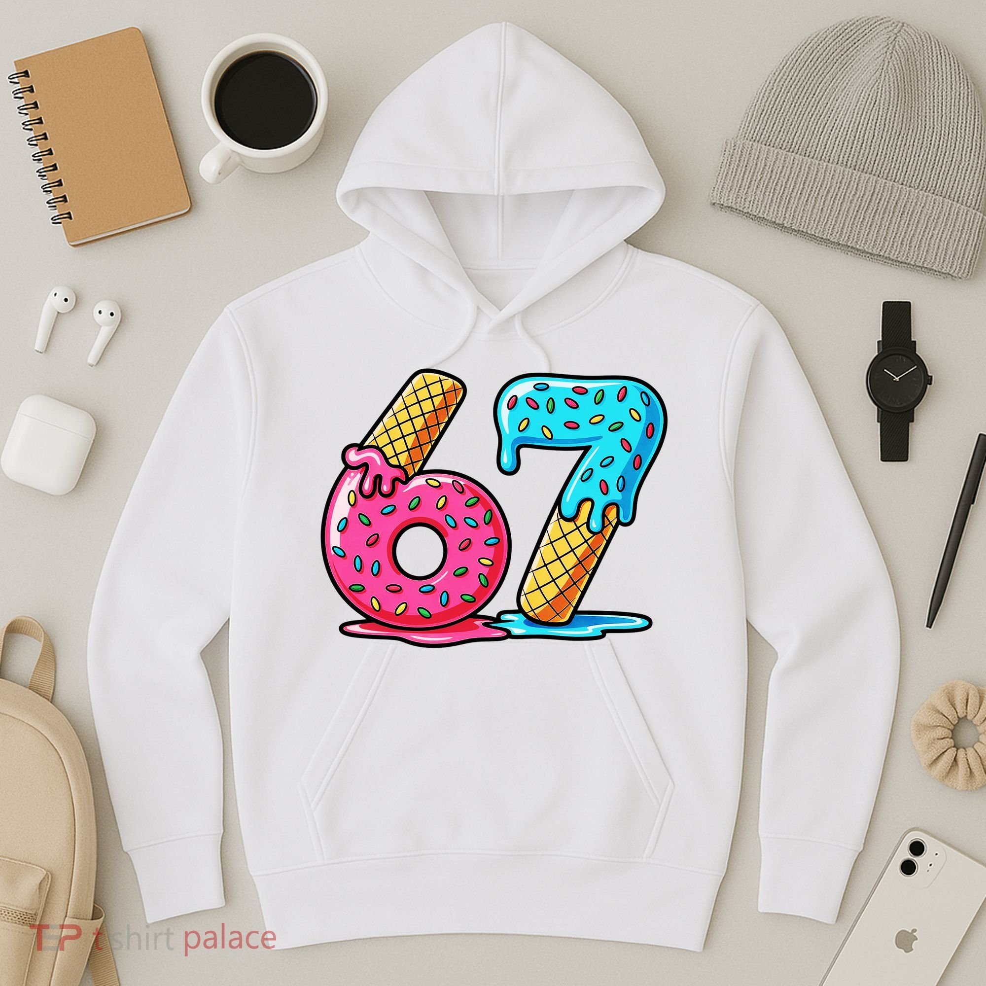 Sweet 67 Dessert Themed Ice Cream Drip 6-7 Meme Hoodie