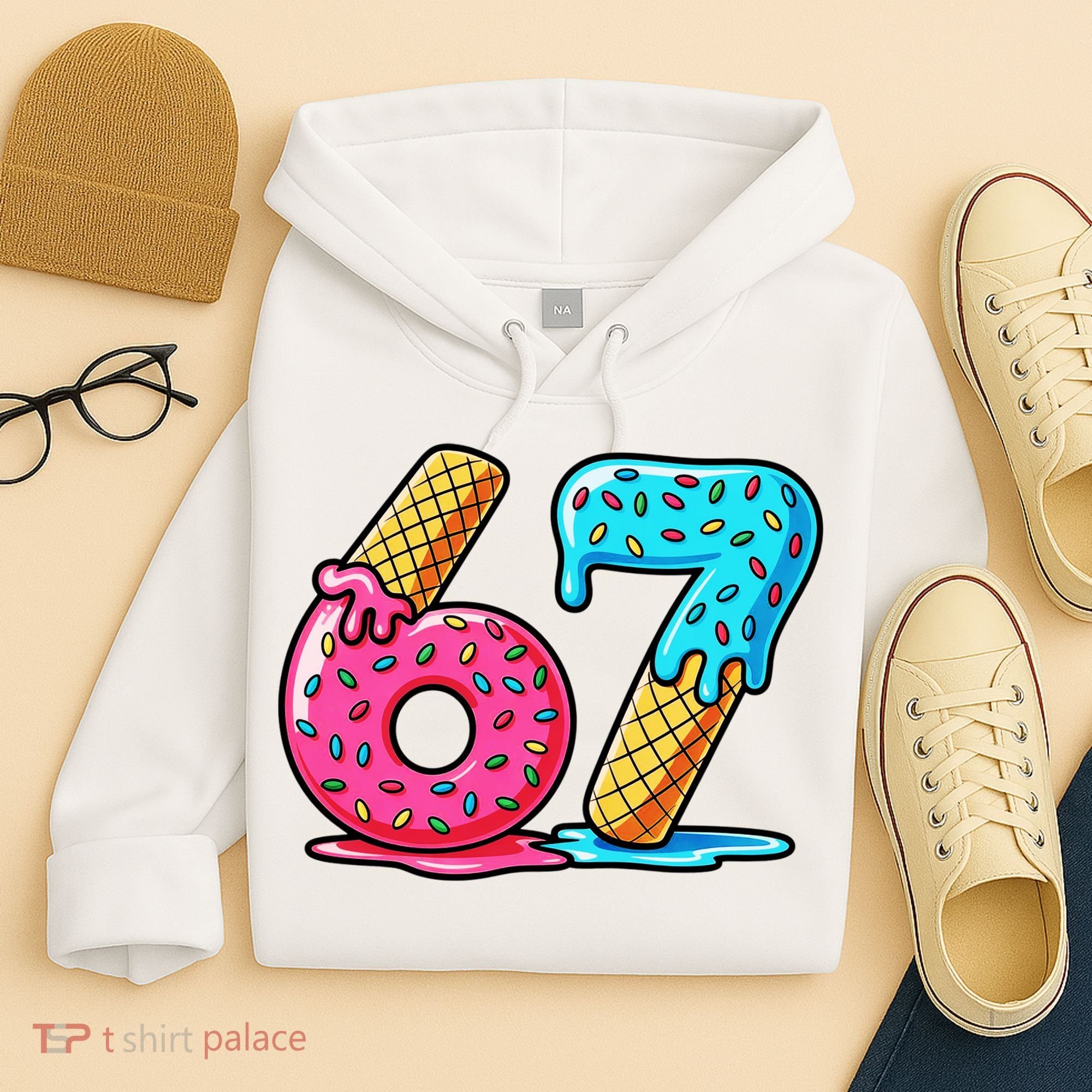 Sweet 67 Dessert Themed Ice Cream Drip 6-7 Meme Hoodie