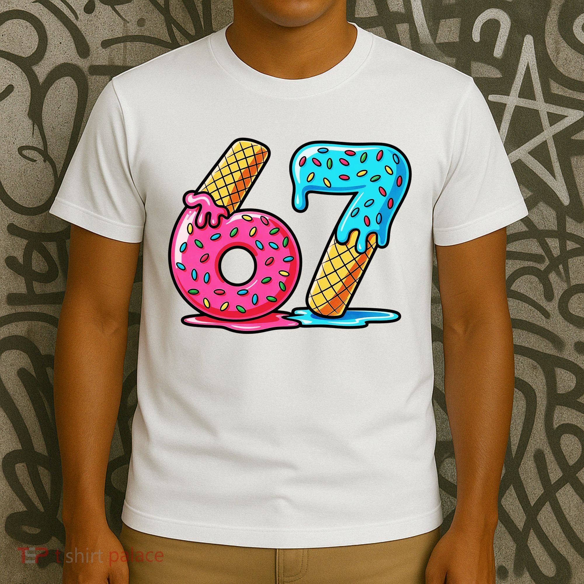 Sweet 67 Dessert Themed Ice Cream Drip 6-7 Meme T-Shirt
