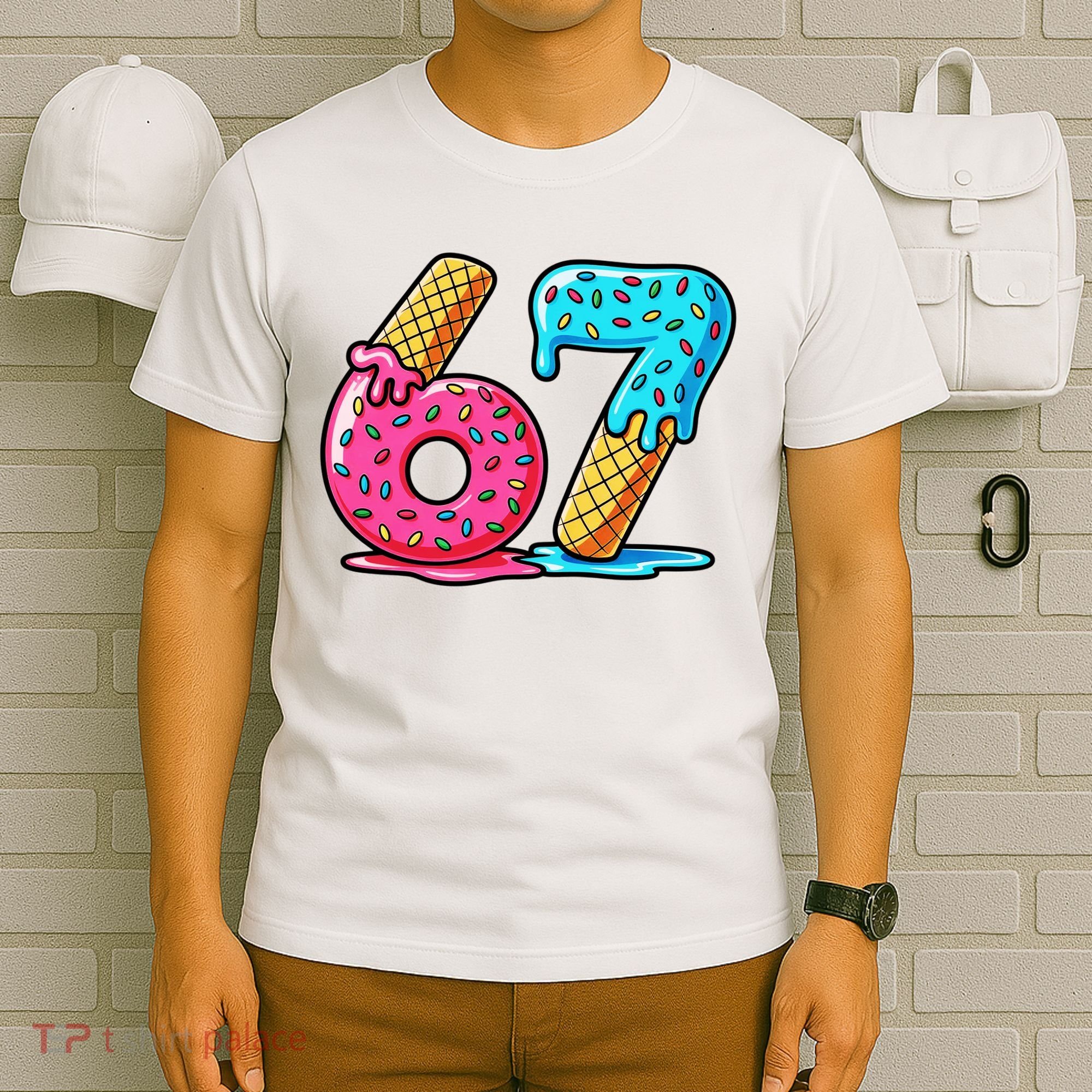 Sweet 67 Dessert Themed Ice Cream Drip 6-7 Meme T-Shirt