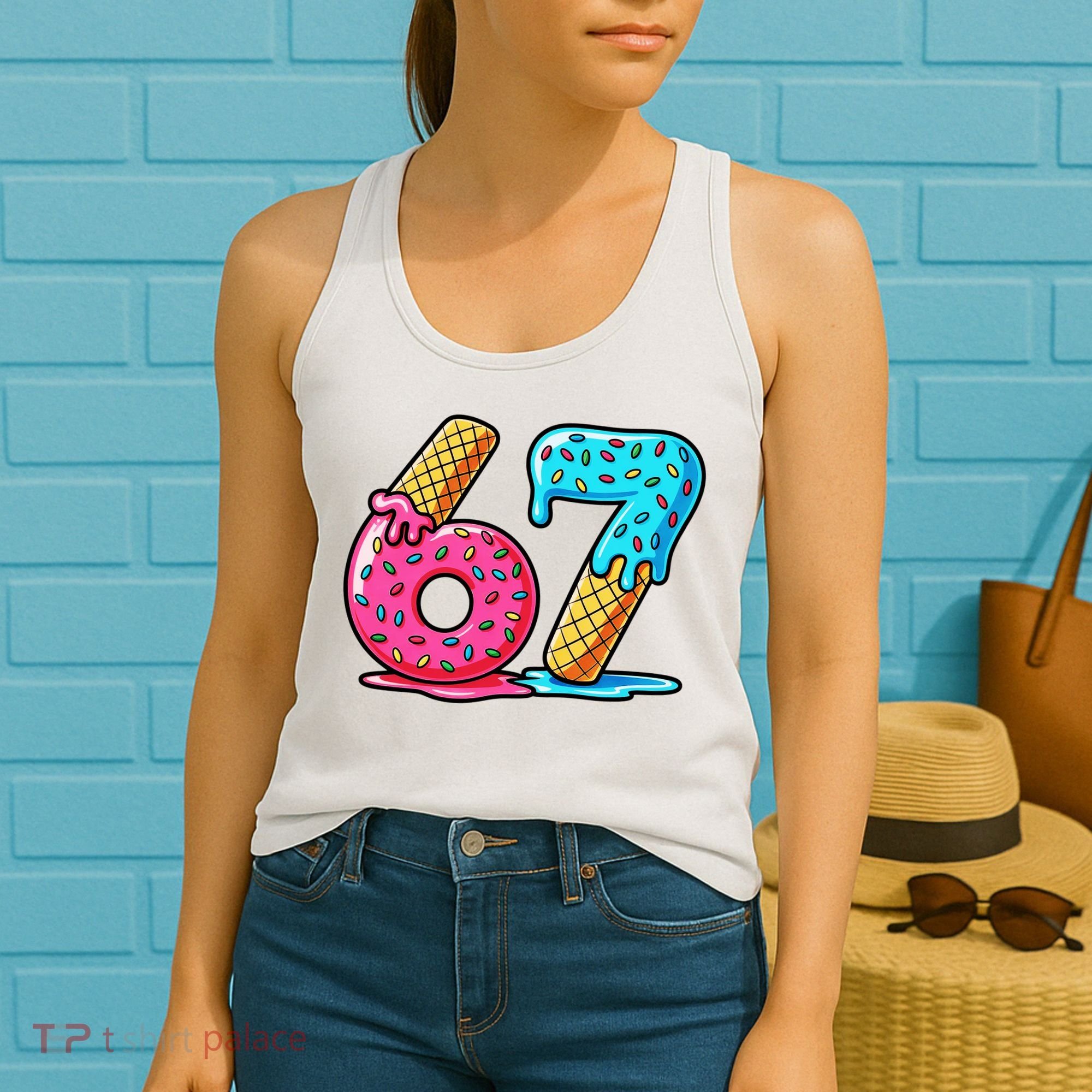 Sweet 67 Dessert Themed Ice Cream Drip 6-7 Meme Women's Tank Top