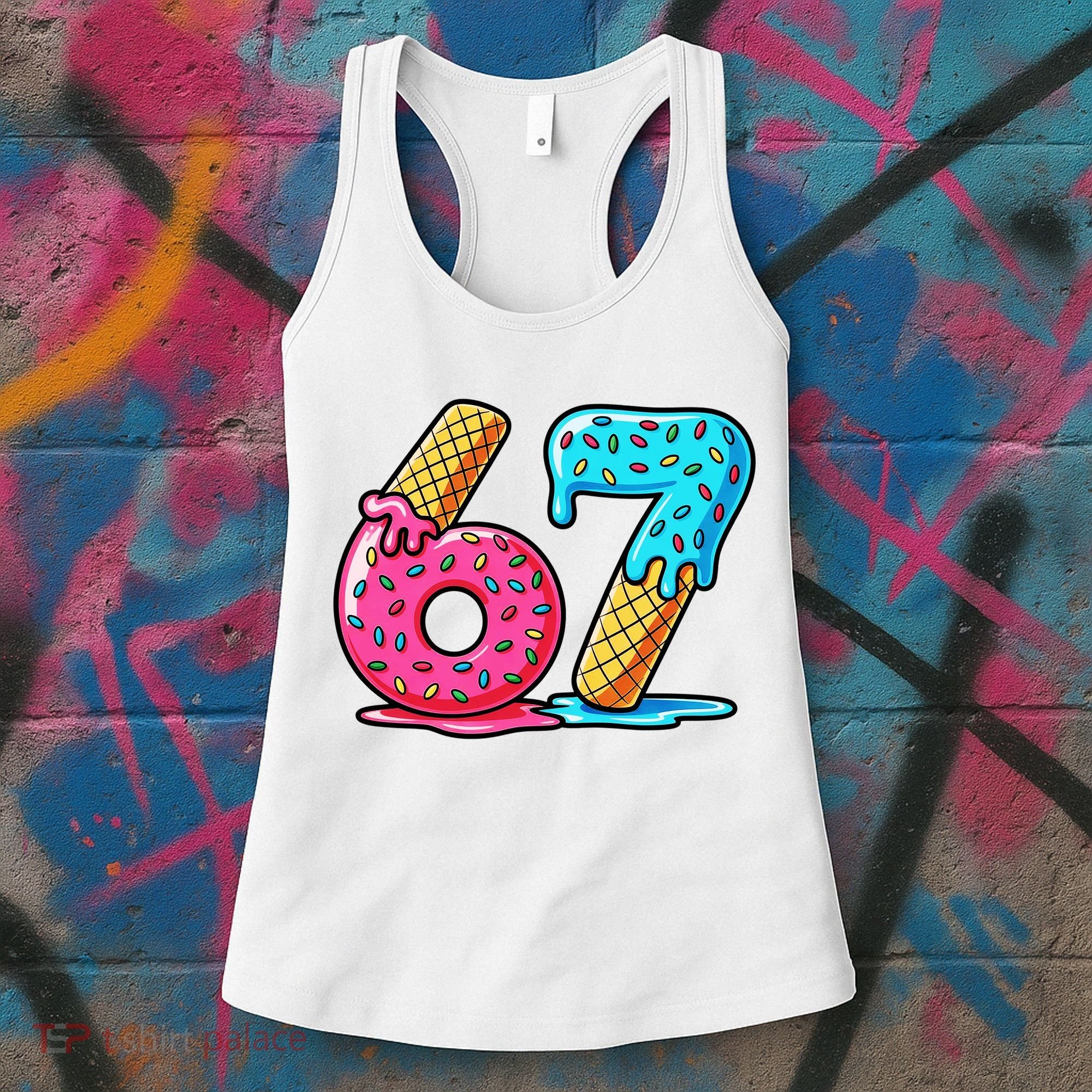 Sweet 67 Dessert Themed Ice Cream Drip 6-7 Meme Women's Tank Top