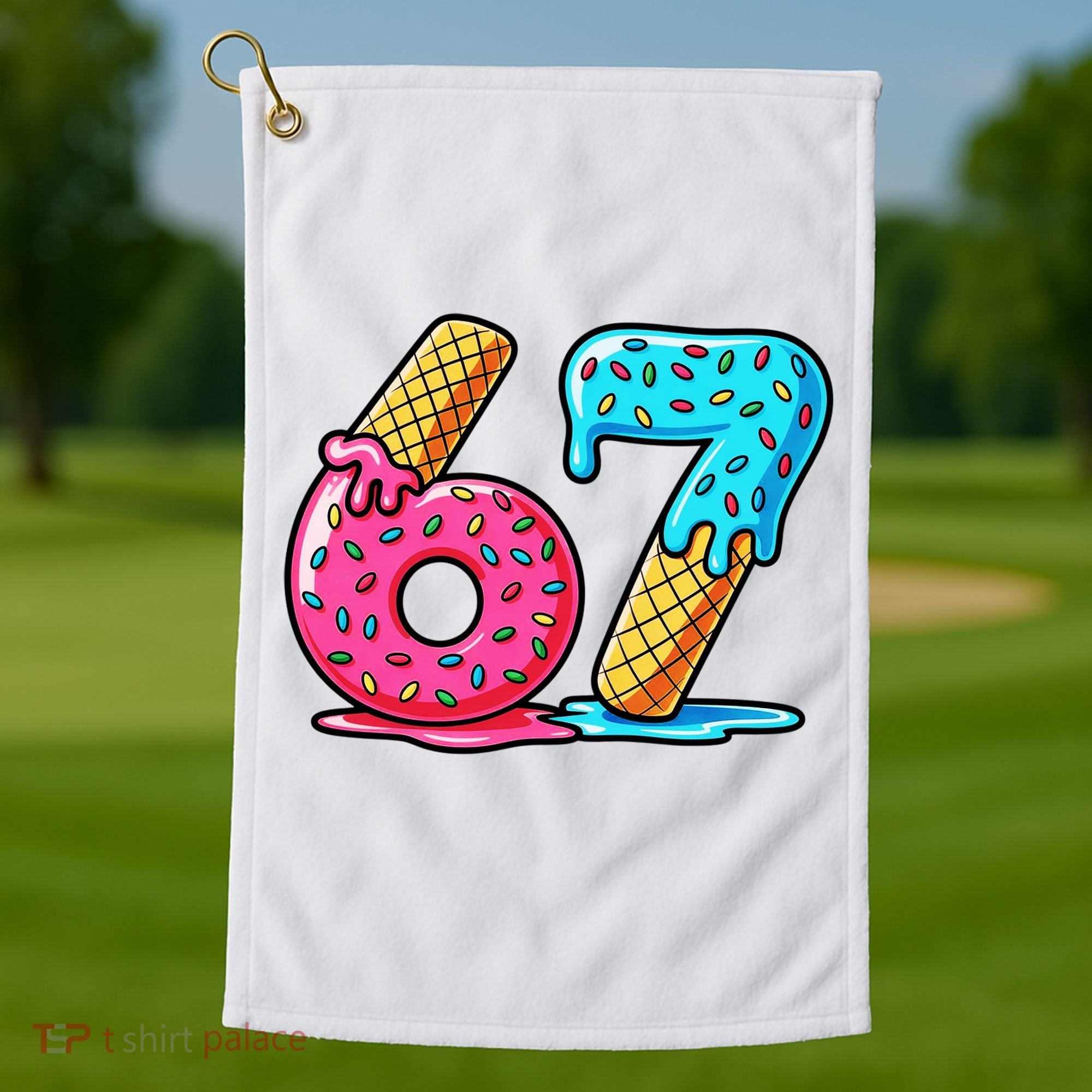 Sweet 67 Dessert Themed Ice Cream Drip 6-7 Meme Golf Towel