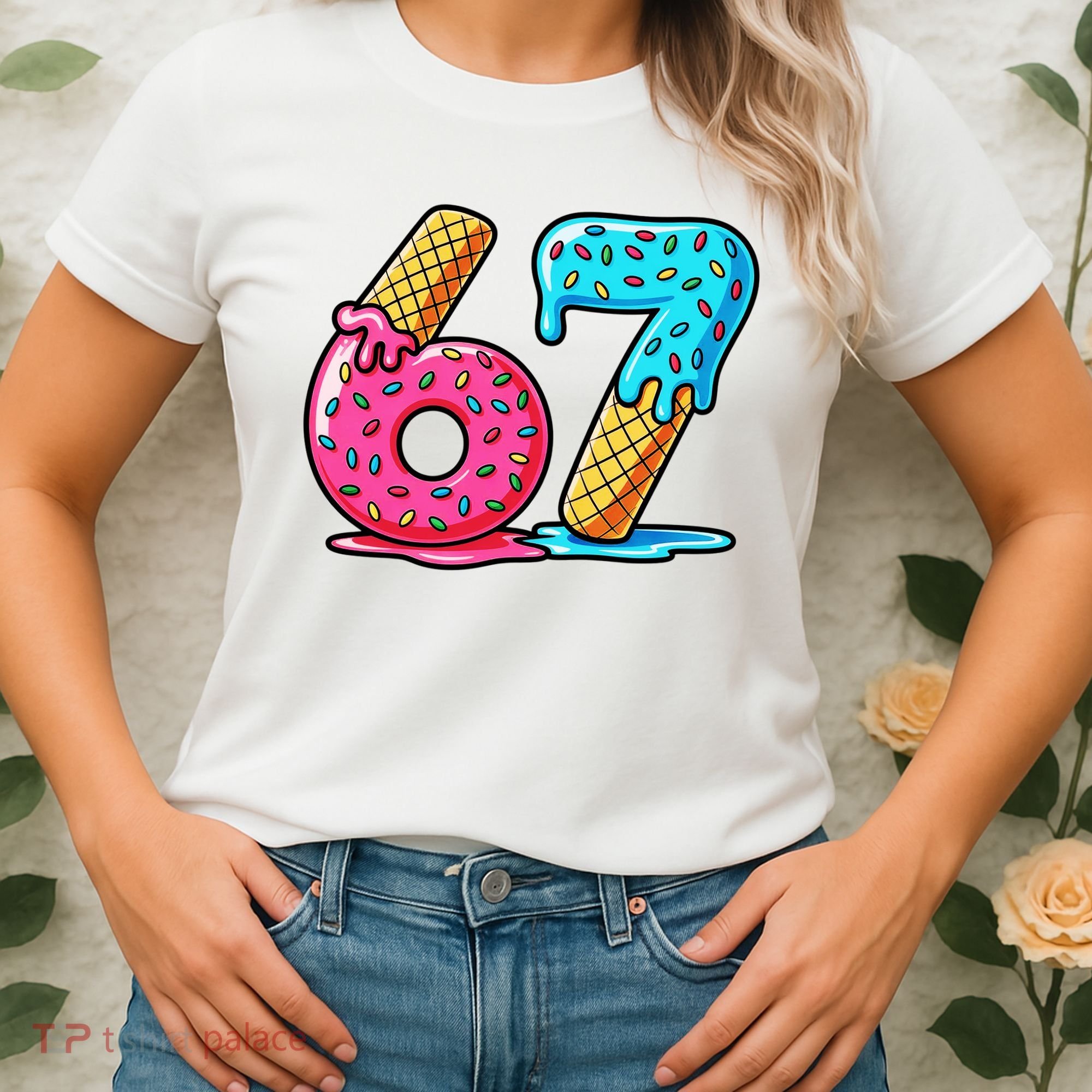 Sweet 67 Dessert Themed Ice Cream Drip 6-7 Meme Women's T-Shirt