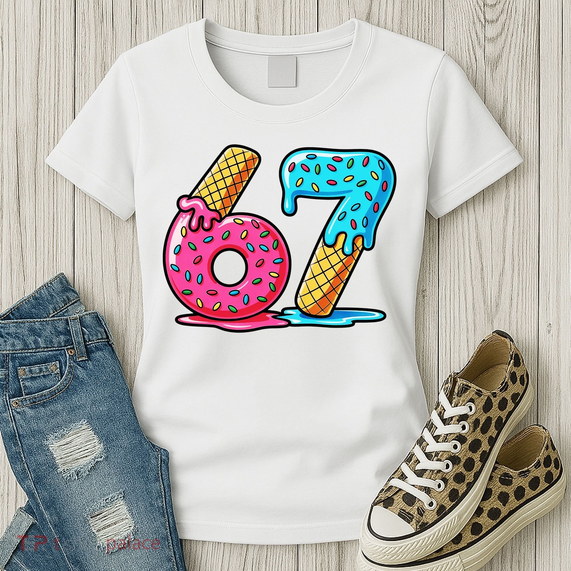 Sweet 67 Dessert Themed Ice Cream Drip 6-7 Meme Women's T-Shirt