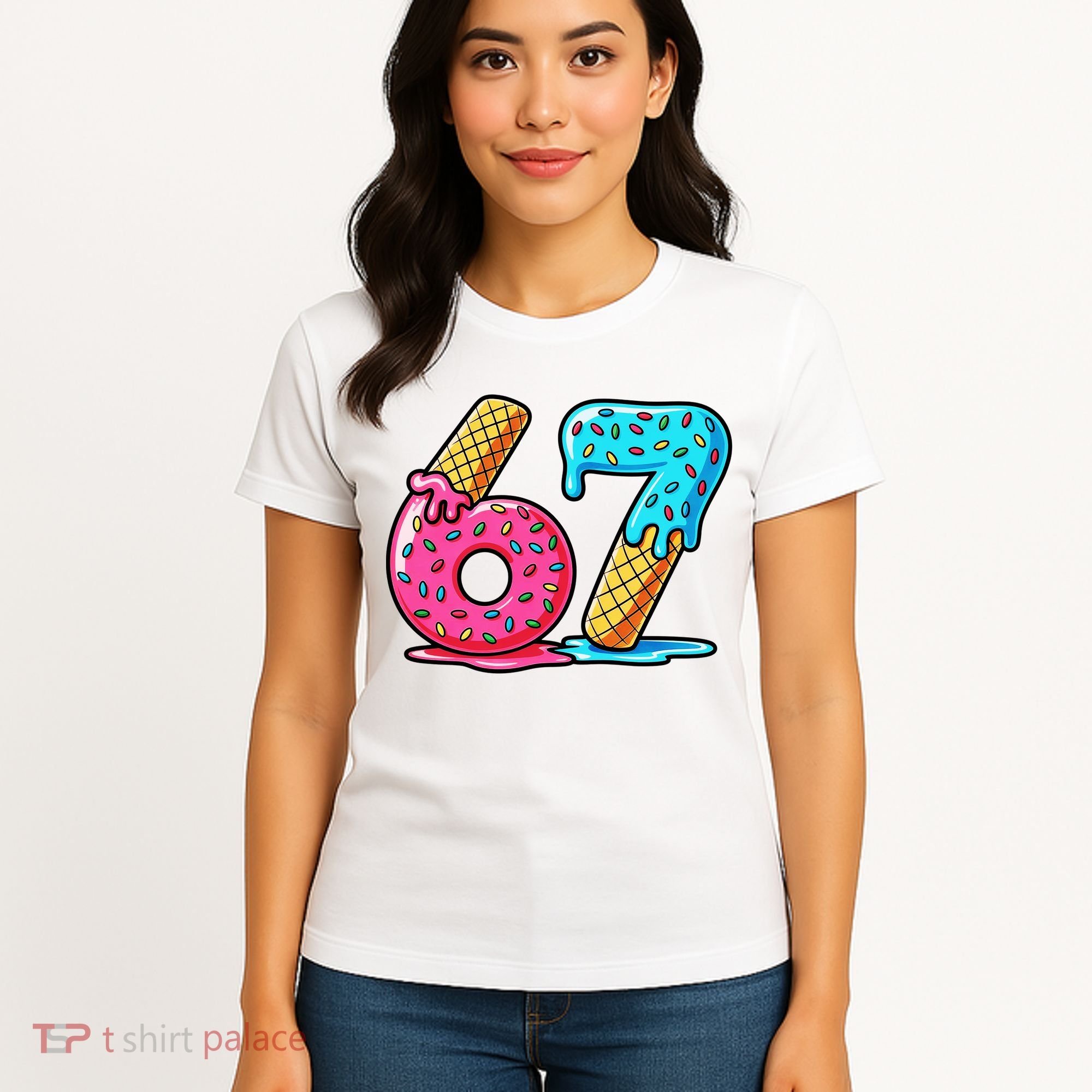Sweet 67 Dessert Themed Ice Cream Drip 6-7 Meme Women's T-Shirt