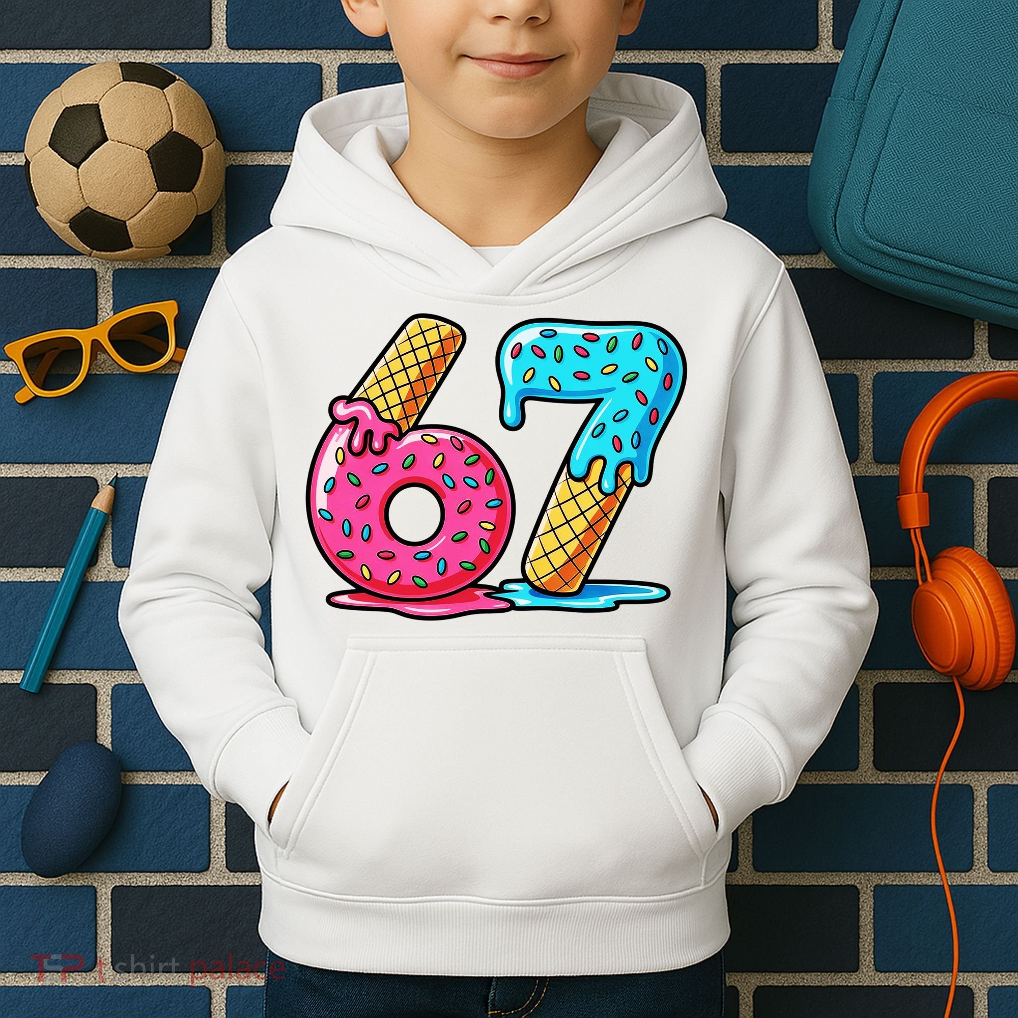 Sweet 67 Dessert Themed Ice Cream Drip 6-7 Meme Kids Hoodie