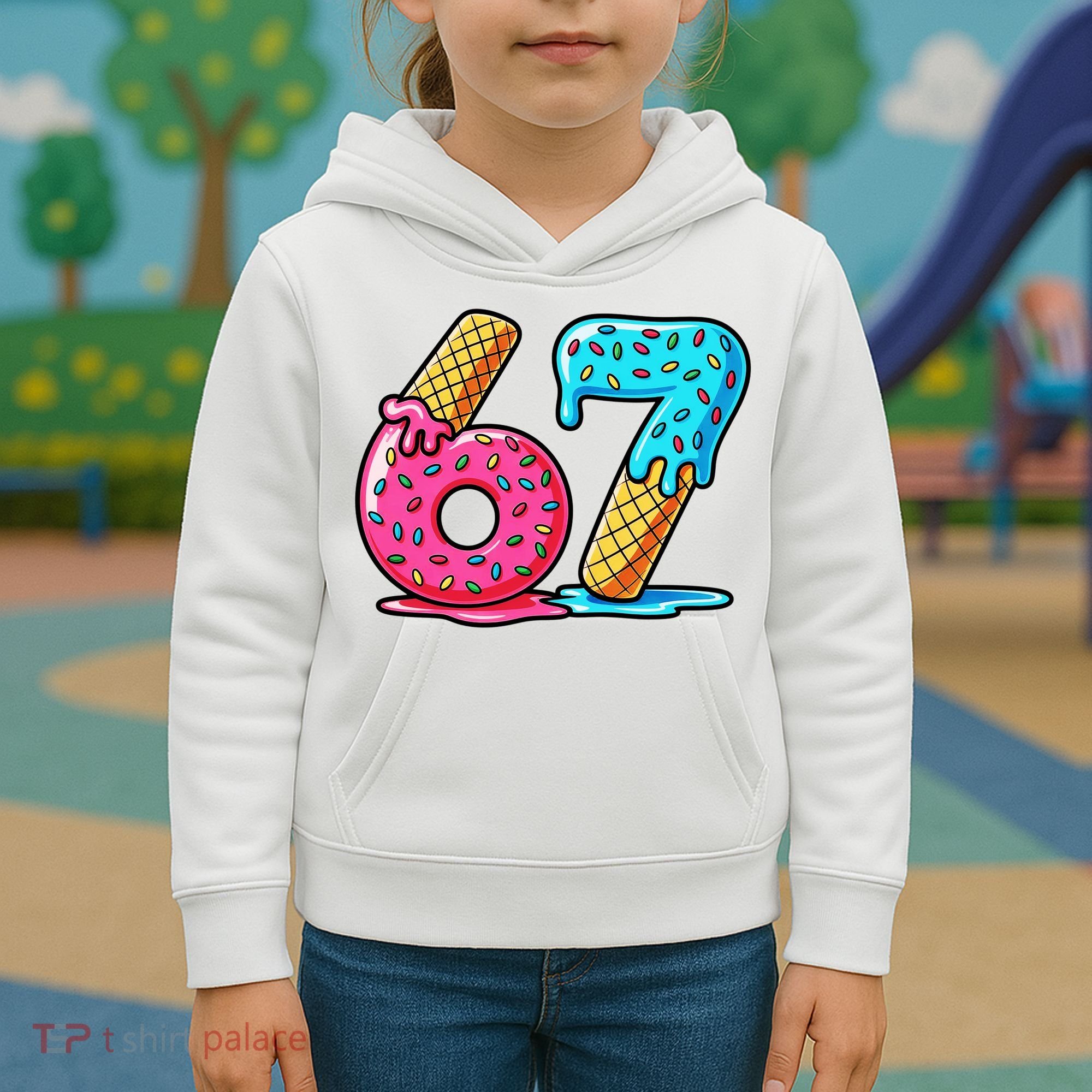 Sweet 67 Dessert Themed Ice Cream Drip 6-7 Meme Kids Hoodie