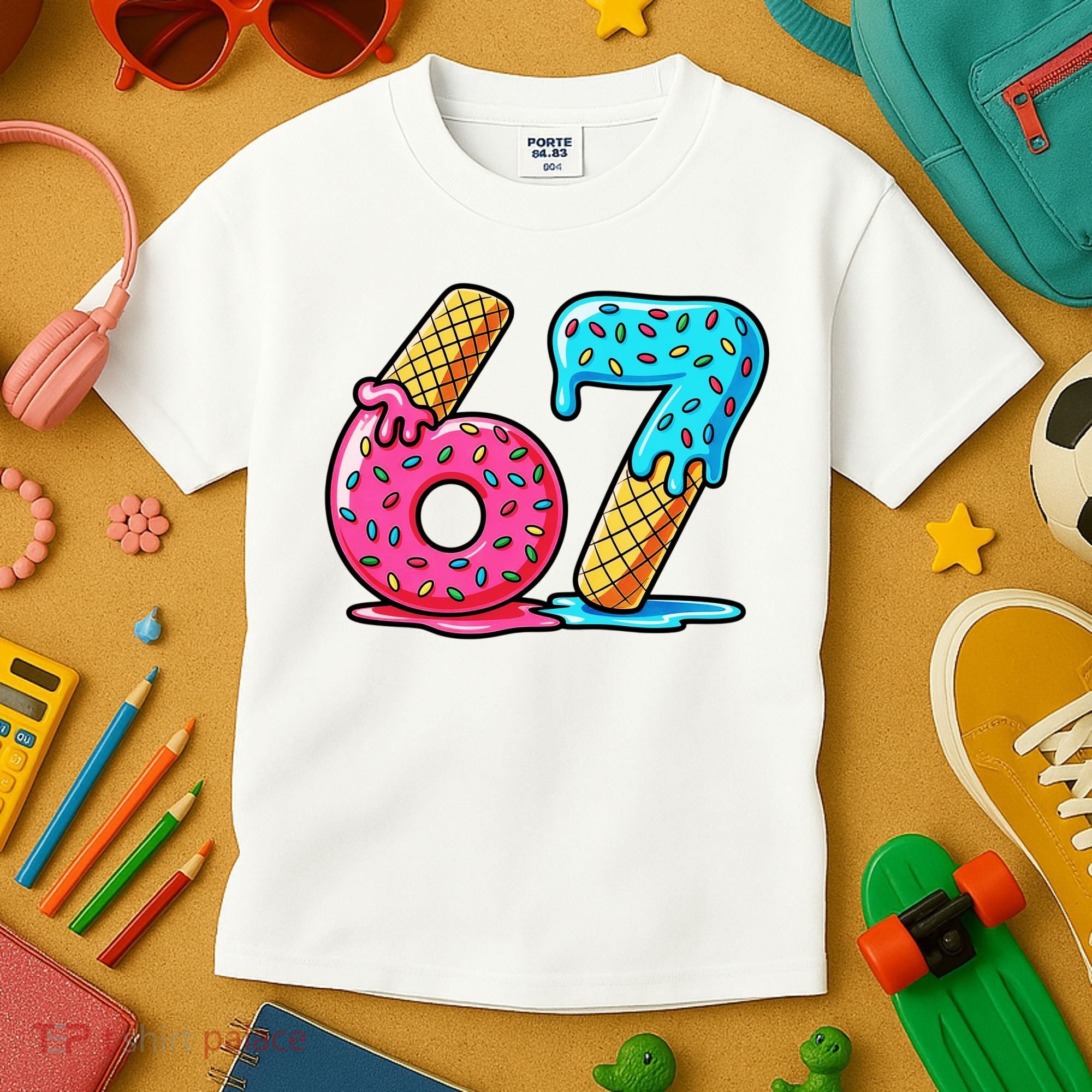 Sweet 67 Dessert Themed Ice Cream Drip 6-7 Meme Kids T-Shirt