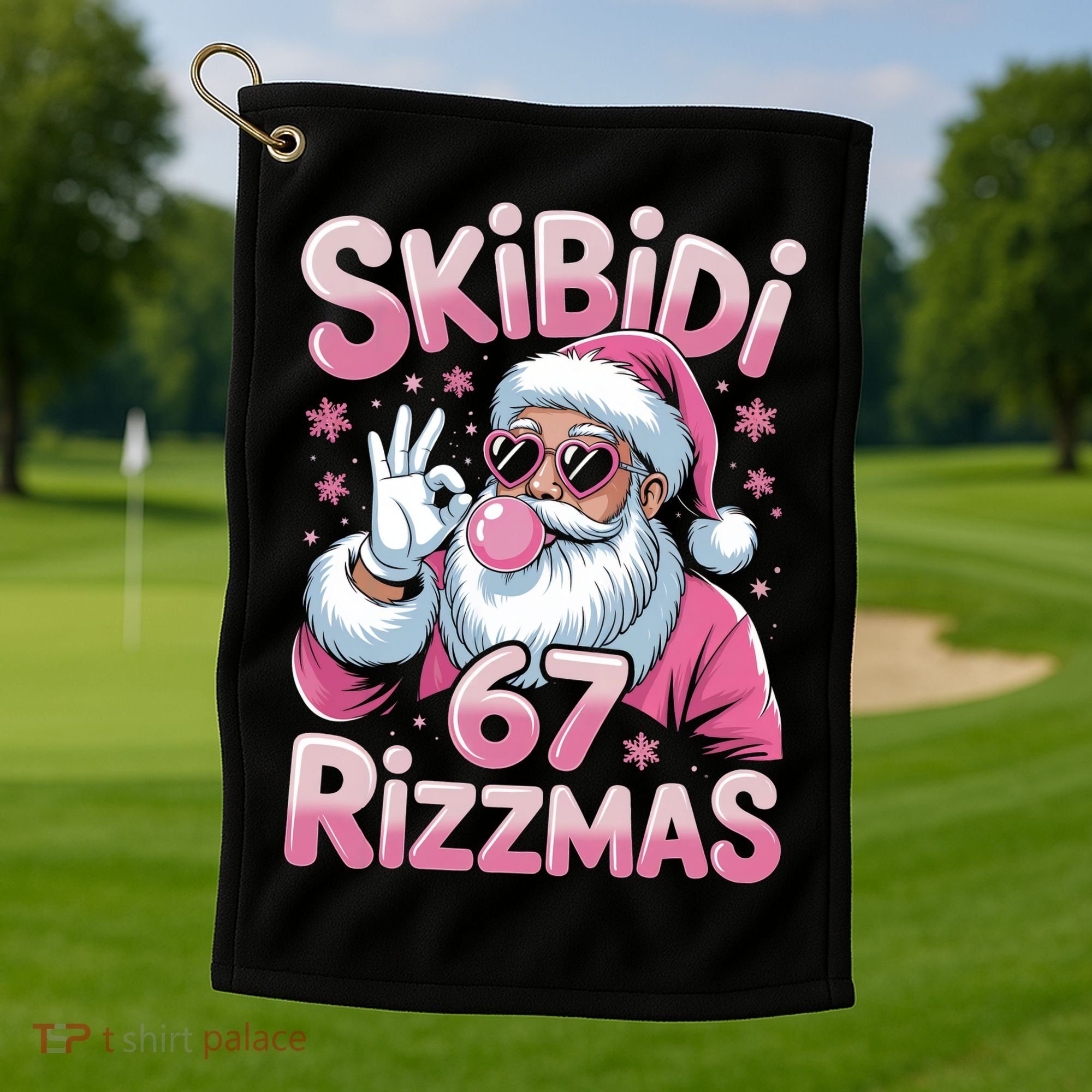 Skibidi 67 Rizzmas Christmas 6-7 Santa Funny Golf Towel
