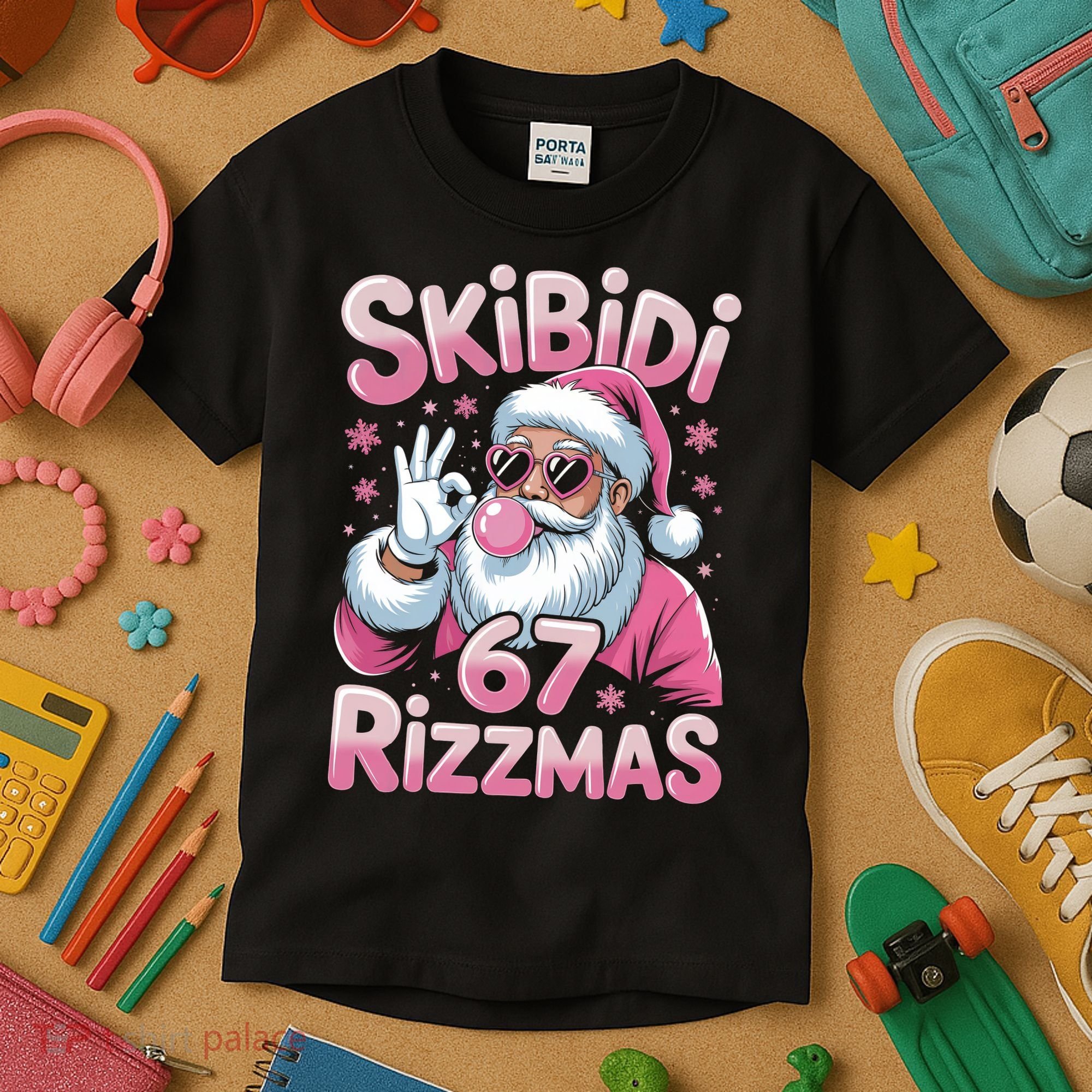 Skibidi 67 Rizzmas Christmas 6-7 Santa Funny Kids T-Shirt